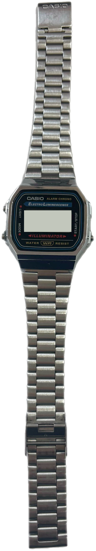 Casio A168WA-1 wristwatch with YOUSUF SHEHADI on its LCD display